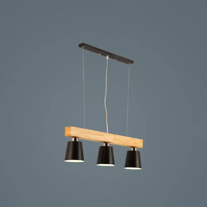 Nordic modern wood pendant light with metal lampshade for kitchen