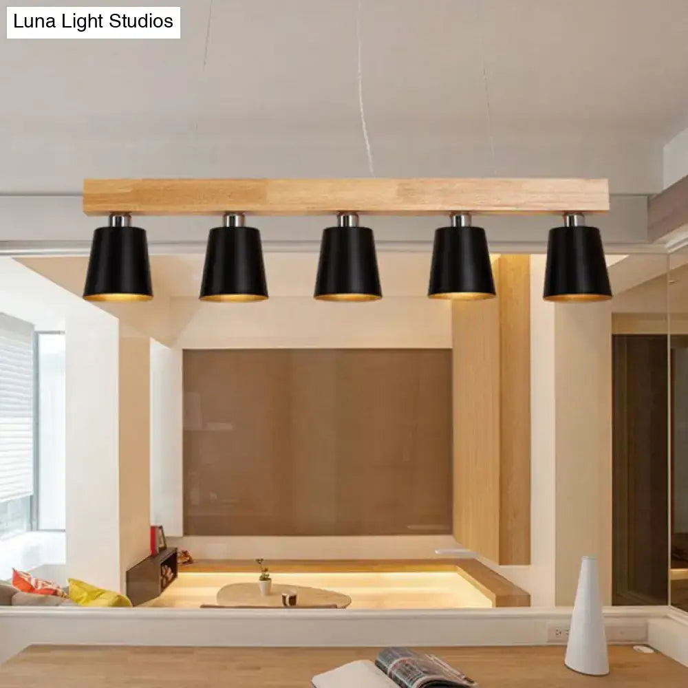 Nordic modern wood pendant light with metal lampshade for kitchen