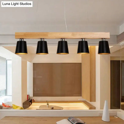 Nordic modern wood pendant light with metal lampshade for kitchen