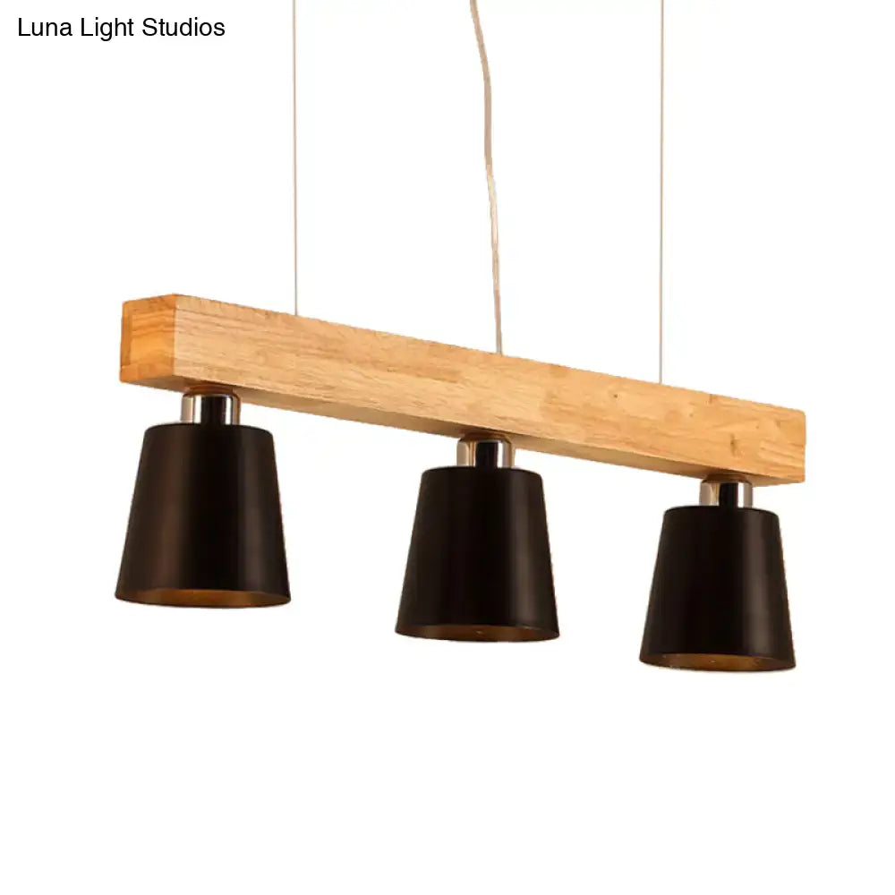 Nordic modern wood pendant light with metal lampshade for kitchen