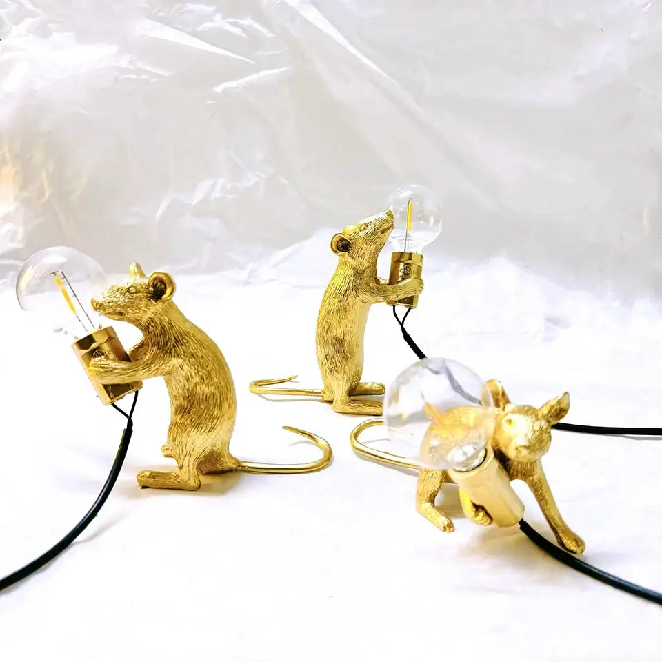 Golden mouse led table lamp bedroom animal decor