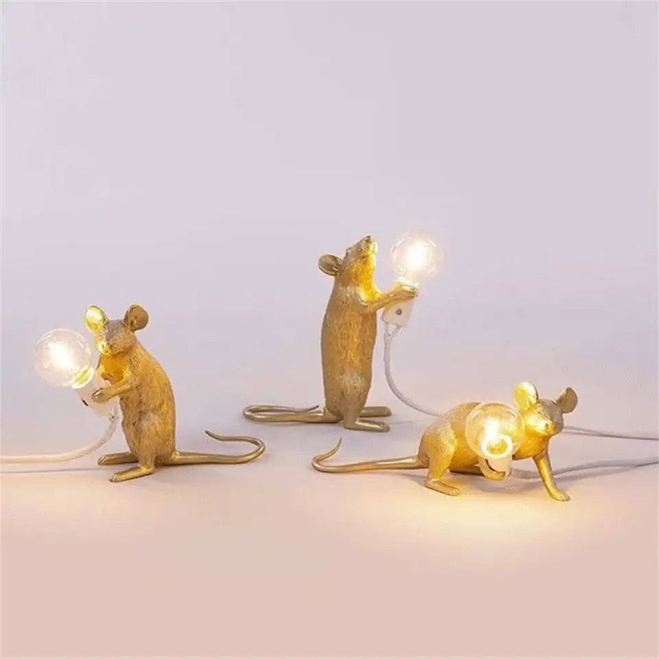 Golden mouse led table lamp bedroom animal decor