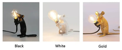 Golden mouse led table lamp bedroom animal decor