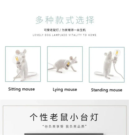 Golden mouse led table lamp bedroom animal decor