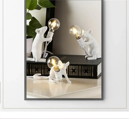 Golden mouse led table lamp bedroom animal decor
