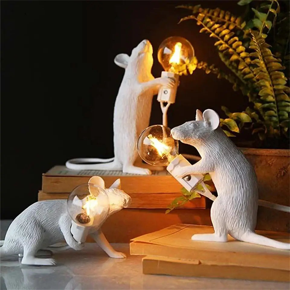 Golden mouse led table lamp bedroom animal decor