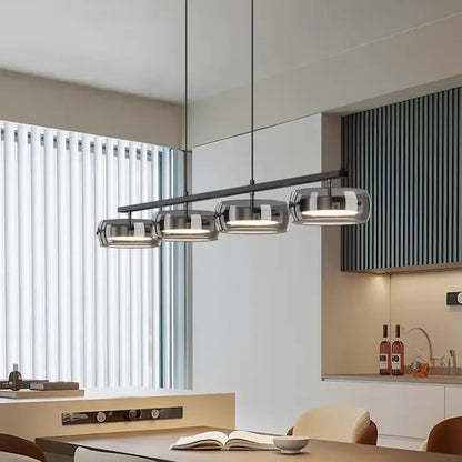 Modern black and chrome pendant lamp dining room five glass shades