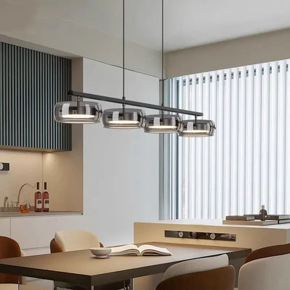 Modern black and chrome pendant lamp dining room five glass shades