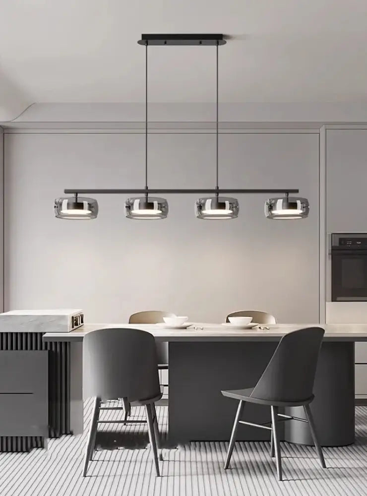 Modern black and chrome pendant lamp dining room five glass shades