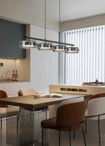 Modern black and chrome pendant lamp dining room five glass shades