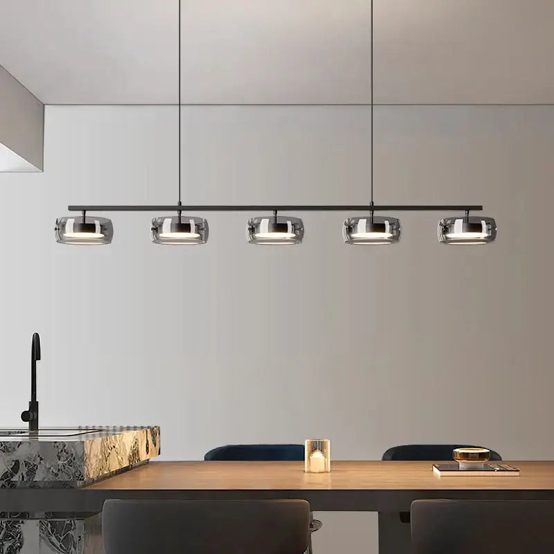 Modern black and chrome pendant lamp dining room five glass shades