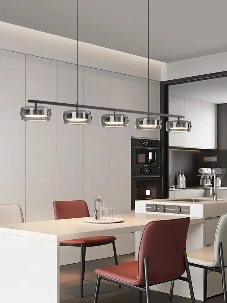 Modern black and chrome pendant lamp dining room five glass shades