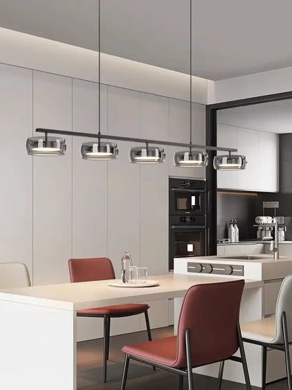 Modern black and chrome pendant lamp dining room five glass shades