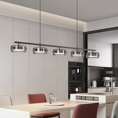 Modern black and chrome pendant lamp dining room five glass shades