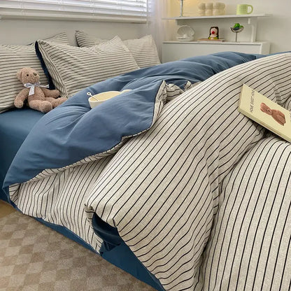 Nordic plaid green cotton bedding set for bedroom comfort