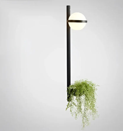Modern black nordic planter light sconce with glass globes bedroom