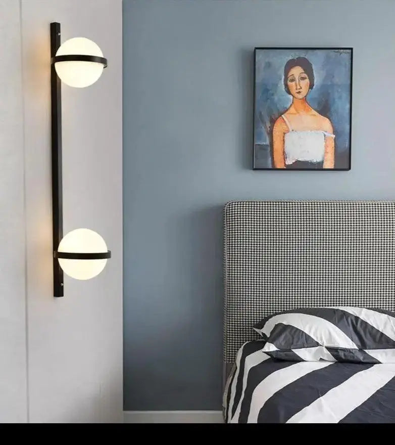 Modern black nordic planter light sconce with glass globes bedroom