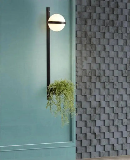 Modern black nordic planter light sconce with glass globes bedroom