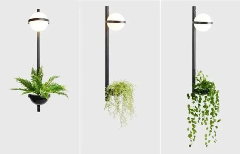 Modern black nordic planter light sconce with glass globes bedroom