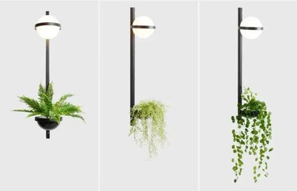 Modern black nordic planter light sconce with glass globes bedroom