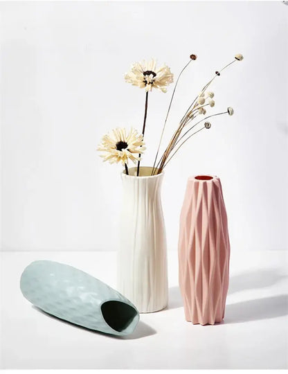 Geometric white nordic plastic vase living room floral decor