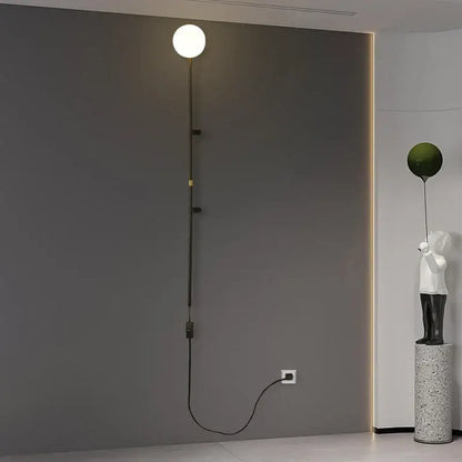 Minimalist white globe plug in wall lamp sconce – bedroom light
