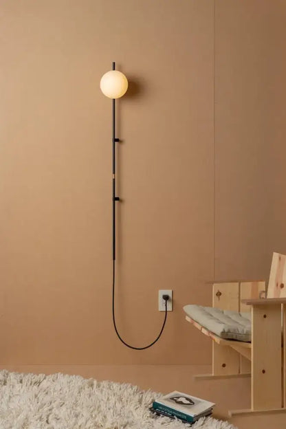 Minimalist white globe plug in wall lamp sconce – bedroom light