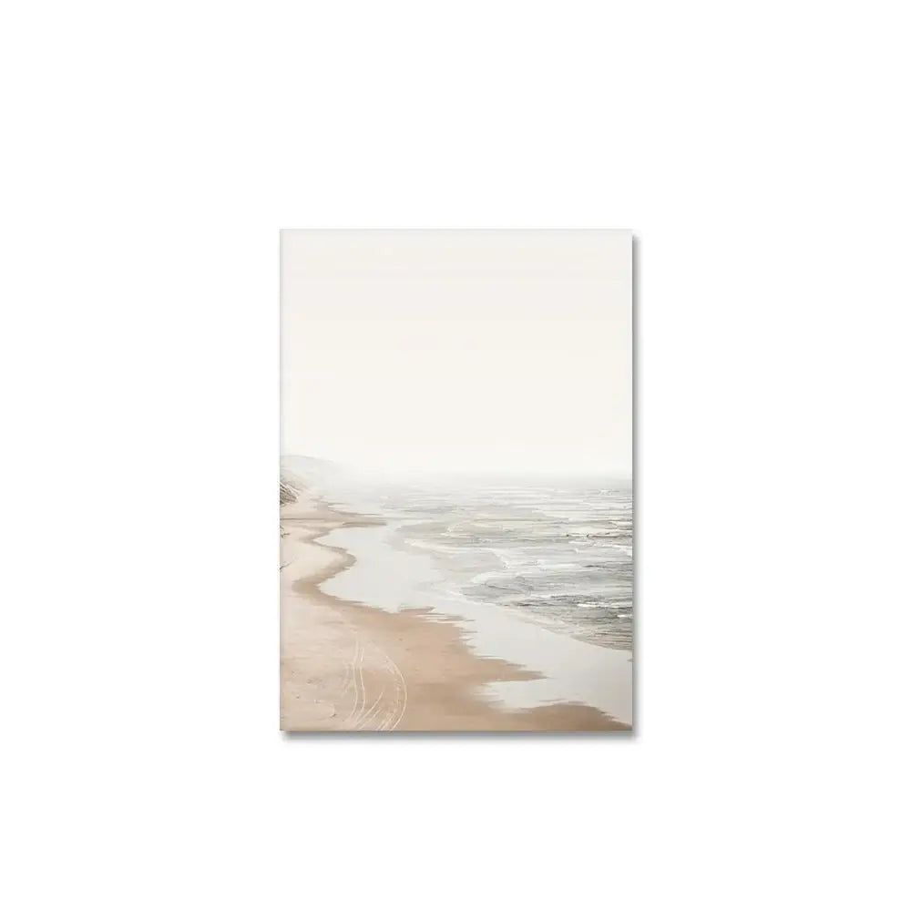 Beige framed seascape canvas wall art set for living room coastal decor