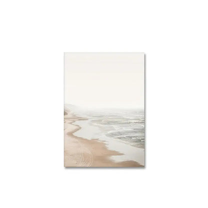 Beige framed seascape canvas wall art set for living room coastal decor