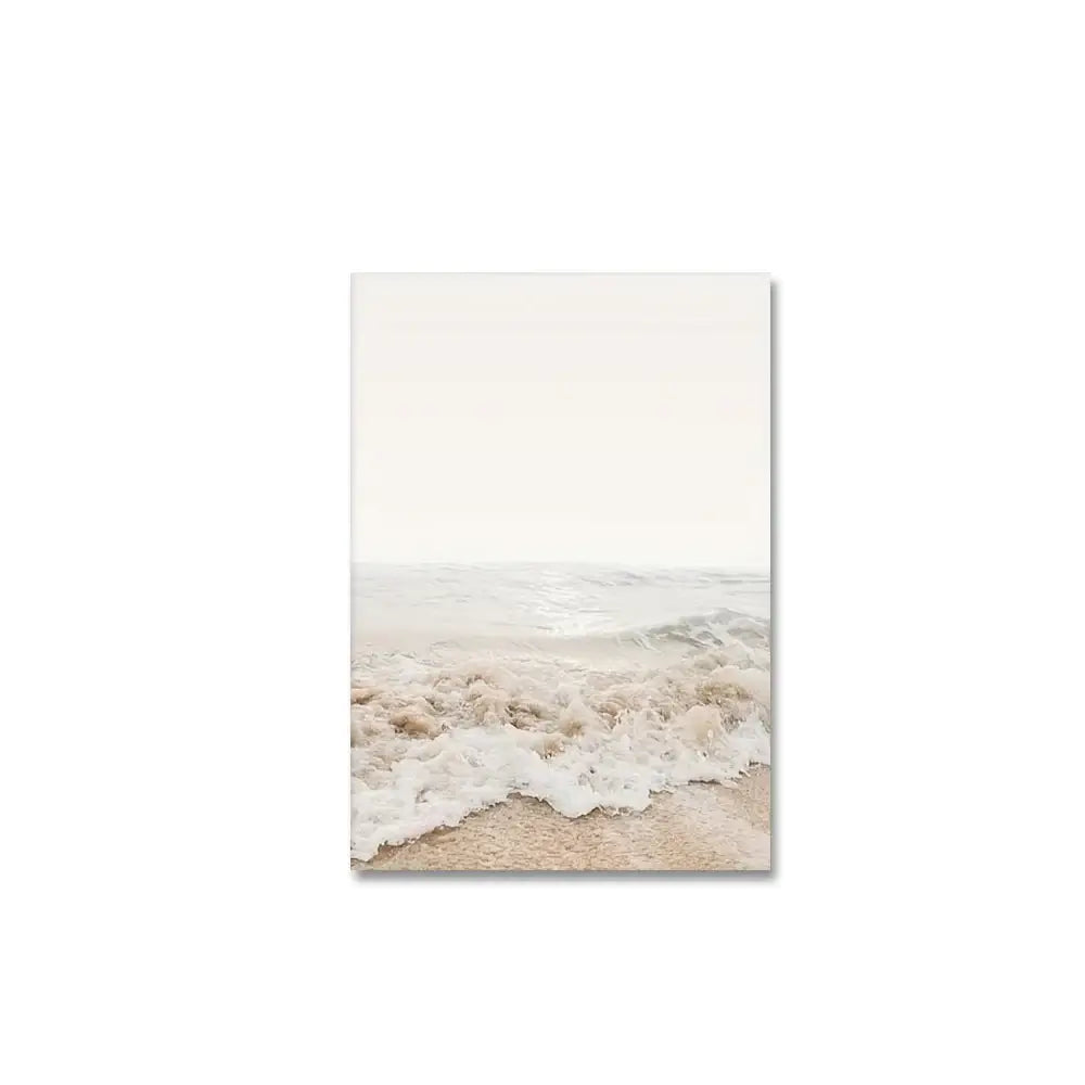 Beige framed seascape canvas wall art set for living room coastal decor
