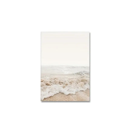 Beige framed seascape canvas wall art set for living room coastal decor