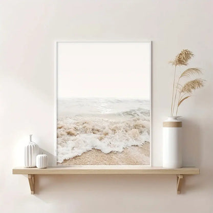 Beige framed seascape canvas wall art set for living room coastal decor
