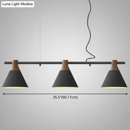 Nordic style black and wood conical metal pendant light dining room