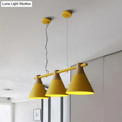 Nordic style black and wood conical metal pendant light dining room