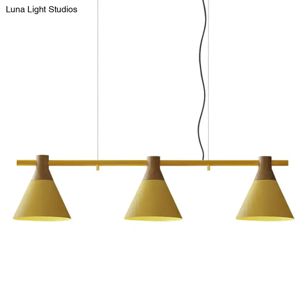 Nordic style black and wood conical metal pendant light dining room
