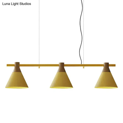 Nordic style black and wood conical metal pendant light dining room
