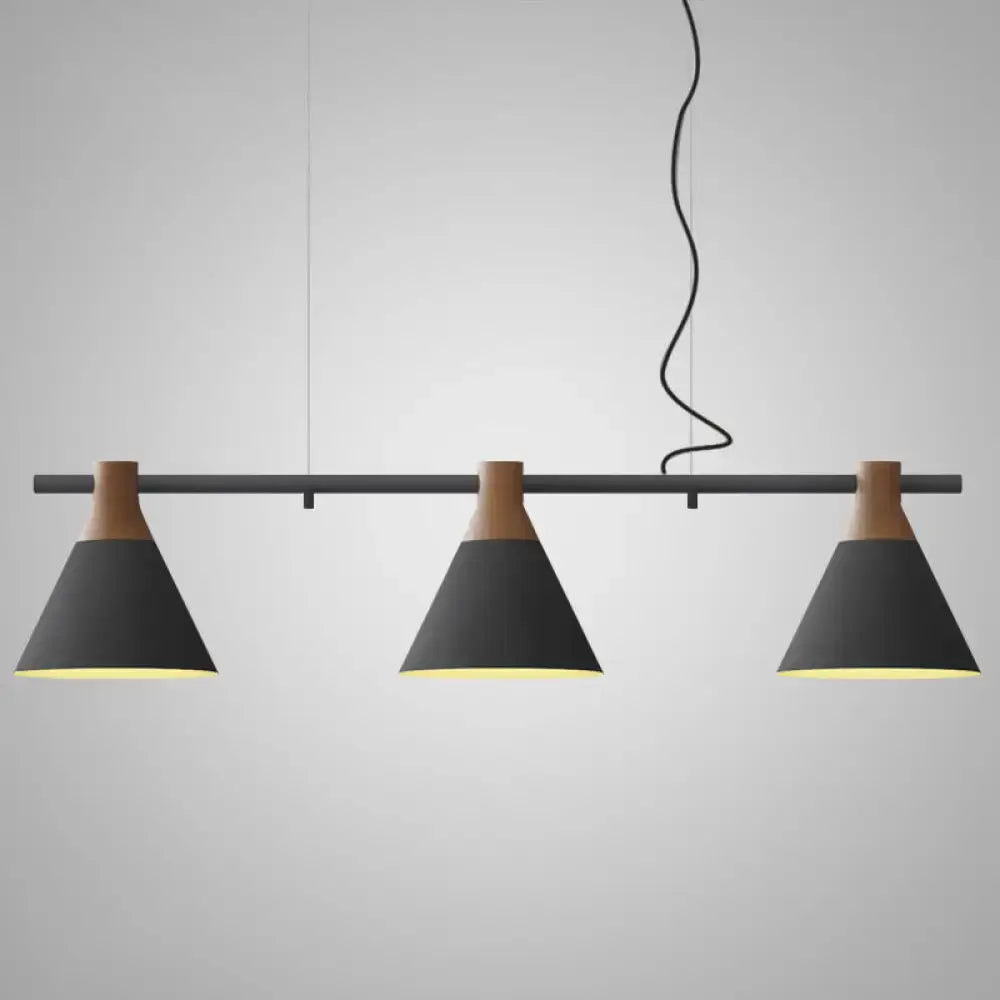 Nordic style black and wood conical metal pendant light dining room