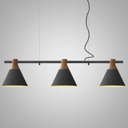 Nordic style black and wood conical metal pendant light dining room