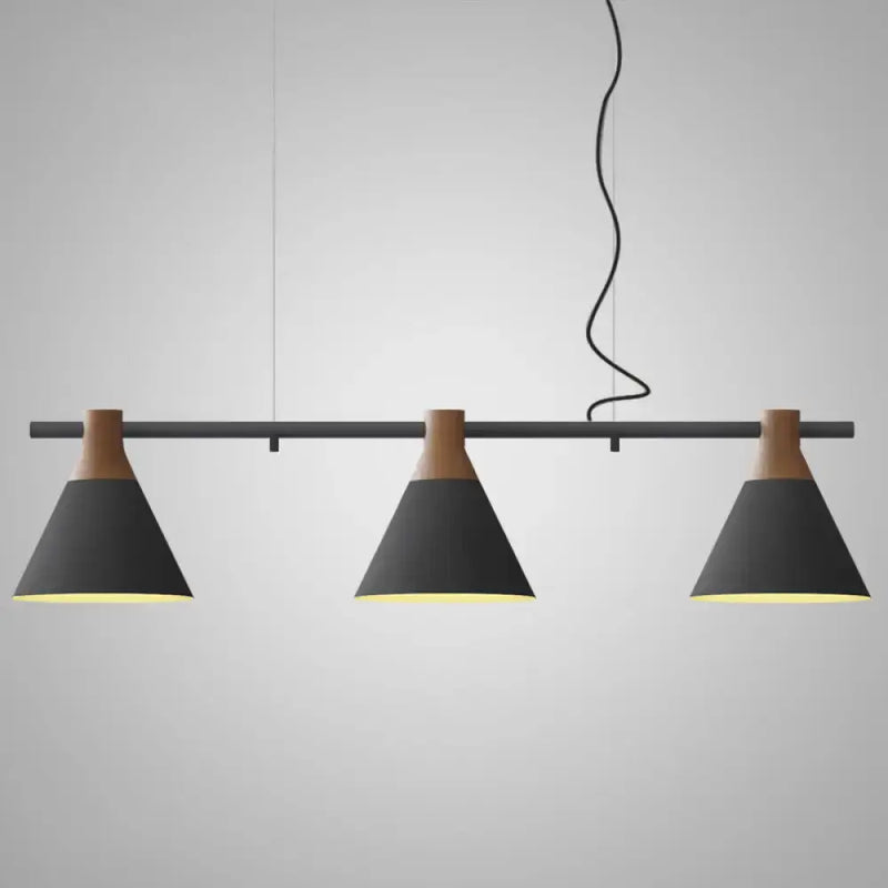 Nordic style black and wood conical metal pendant light dining room