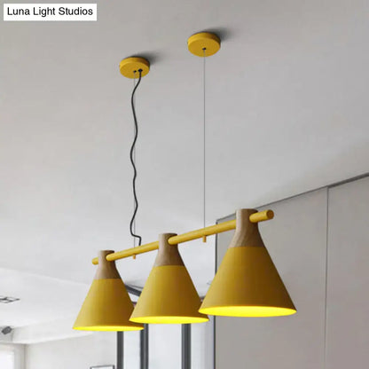 Nordic style black and wood conical metal pendant light dining room
