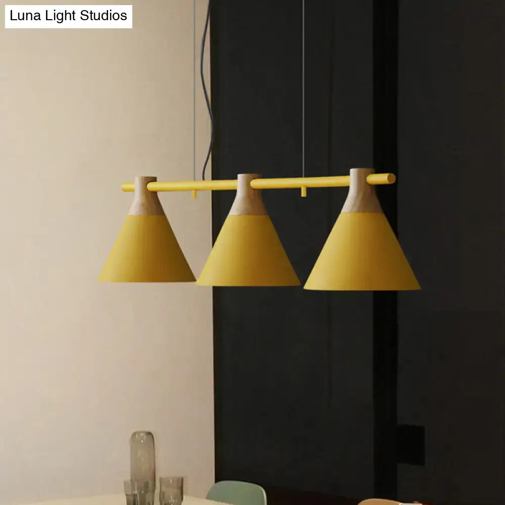 Nordic style black and wood conical metal pendant light dining room
