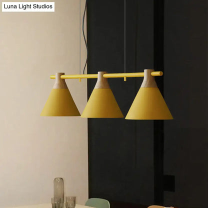 Nordic style black and wood conical metal pendant light dining room
