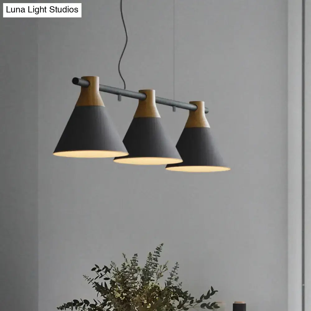 Nordic style black and wood conical metal pendant light dining room