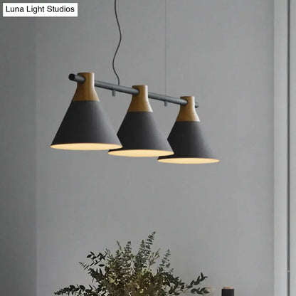 Nordic style black and wood conical metal pendant light dining room