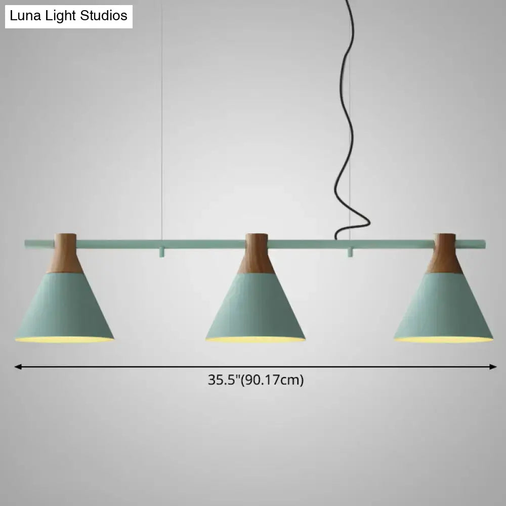 Nordic style black and wood conical metal pendant light dining room