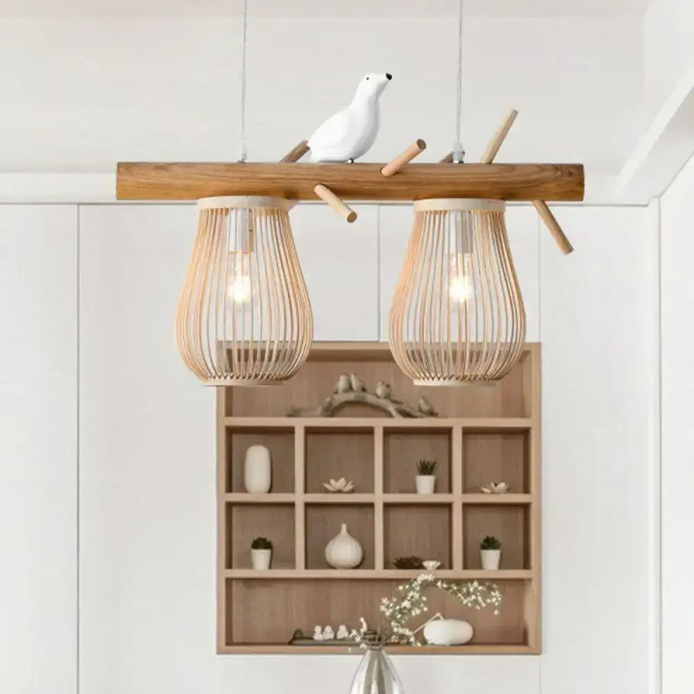 Nordic style pear-shaped bamboo pendant light for dining room