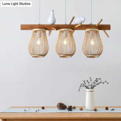 Nordic style pear-shaped bamboo pendant light for dining room
