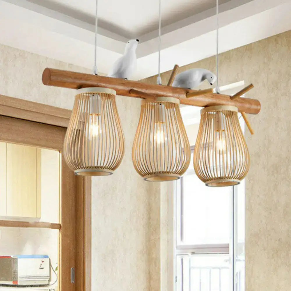 Nordic style pear-shaped bamboo pendant light for dining room