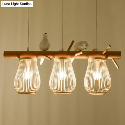 Nordic style pear-shaped bamboo pendant light for dining room