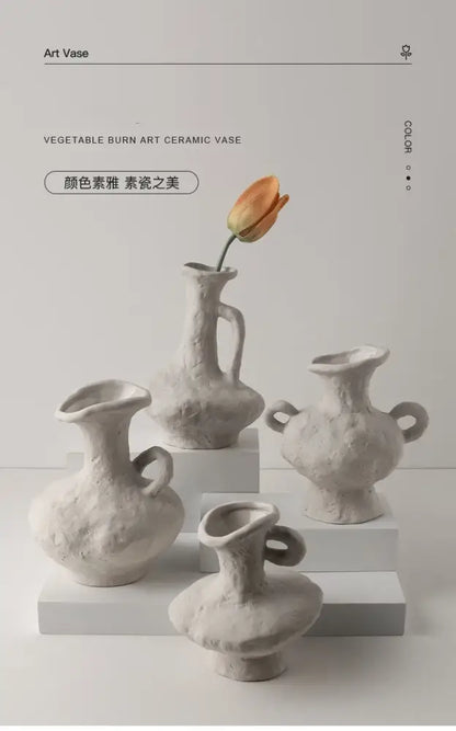 Nordic style ceramic flower pot set white living room vases